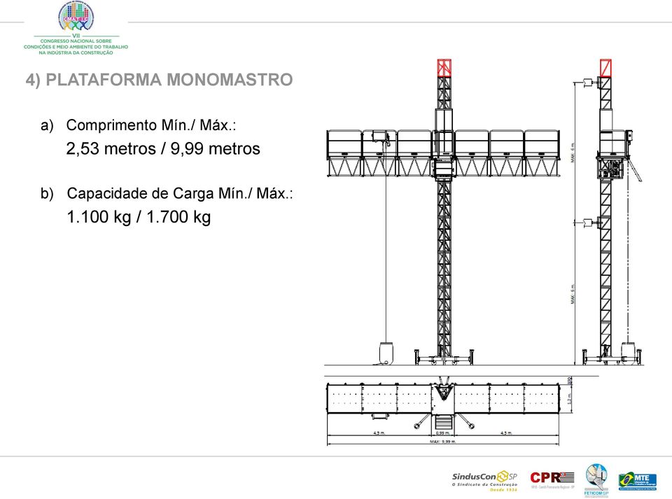 : 2,53 metros / 9,99 metros b)