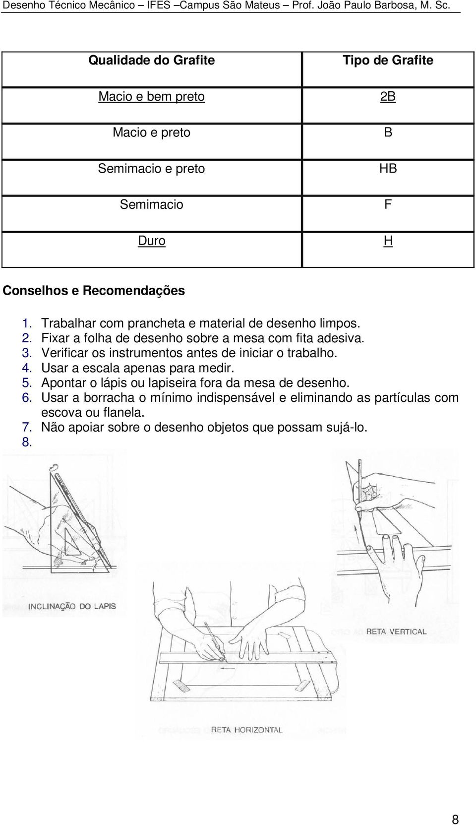 Verificar os instrumentos antes de iniciar o trabalho. 4. Usar a escala apenas para medir. 5.