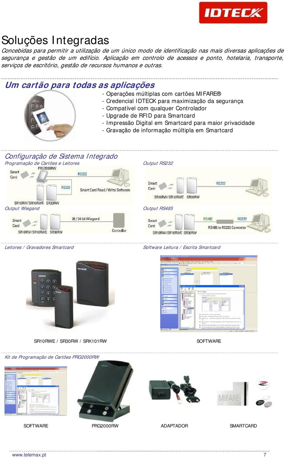 Um cartão para todas as aplicações - Operações múltiplas com cartões MIFARE - Credencial IDTECK para maximização da segurança - Compatível com qualquer Controlador - Upgrade de RFID para Smartcard -
