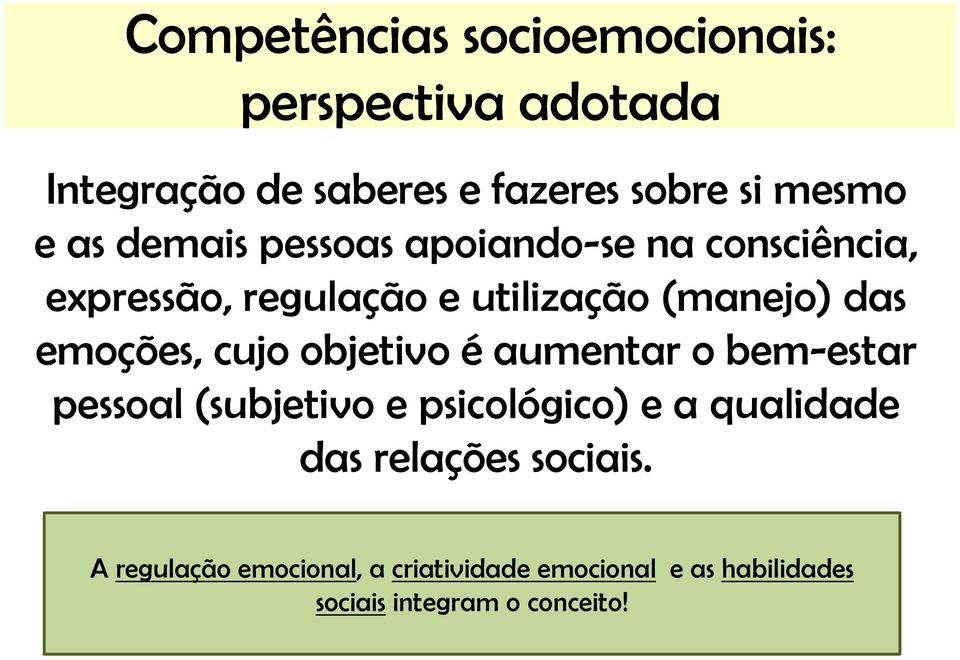 emoções, cujo objetivo é aumentar o bem-estar pessoal (subjetivo e psicológico) e a qualidade das