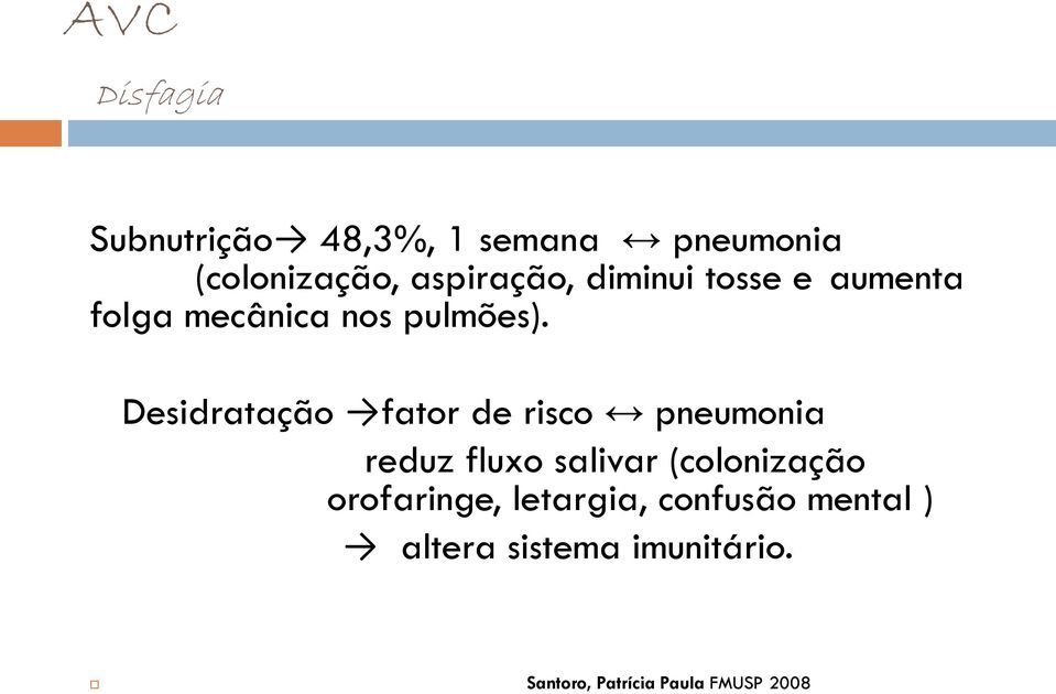 Desidratação fator de risco pneumonia reduz fluxo salivar (colonização