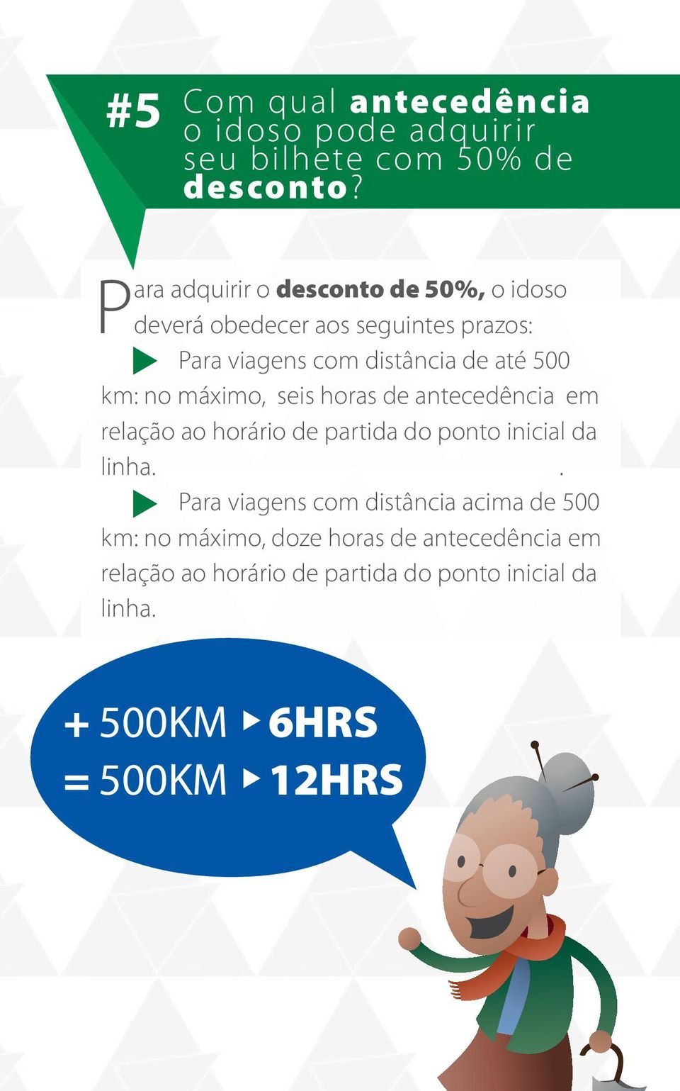 km: no máximo, seis horas de antecedência em relação ao horário de partida do ponto inicial da linha.