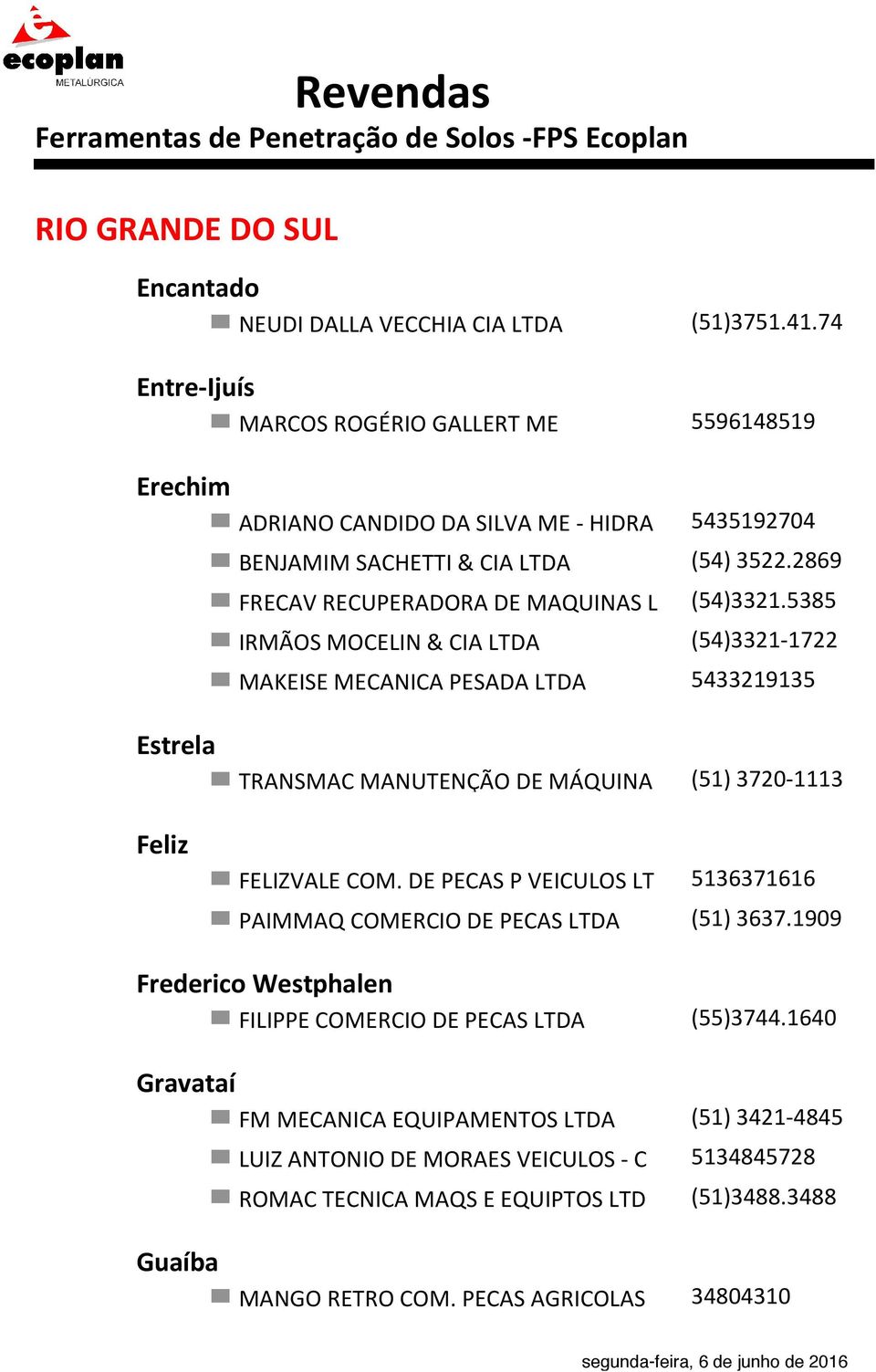 2869 FRECAV RECUPERADORA DE MAQUINAS L (54)3321.