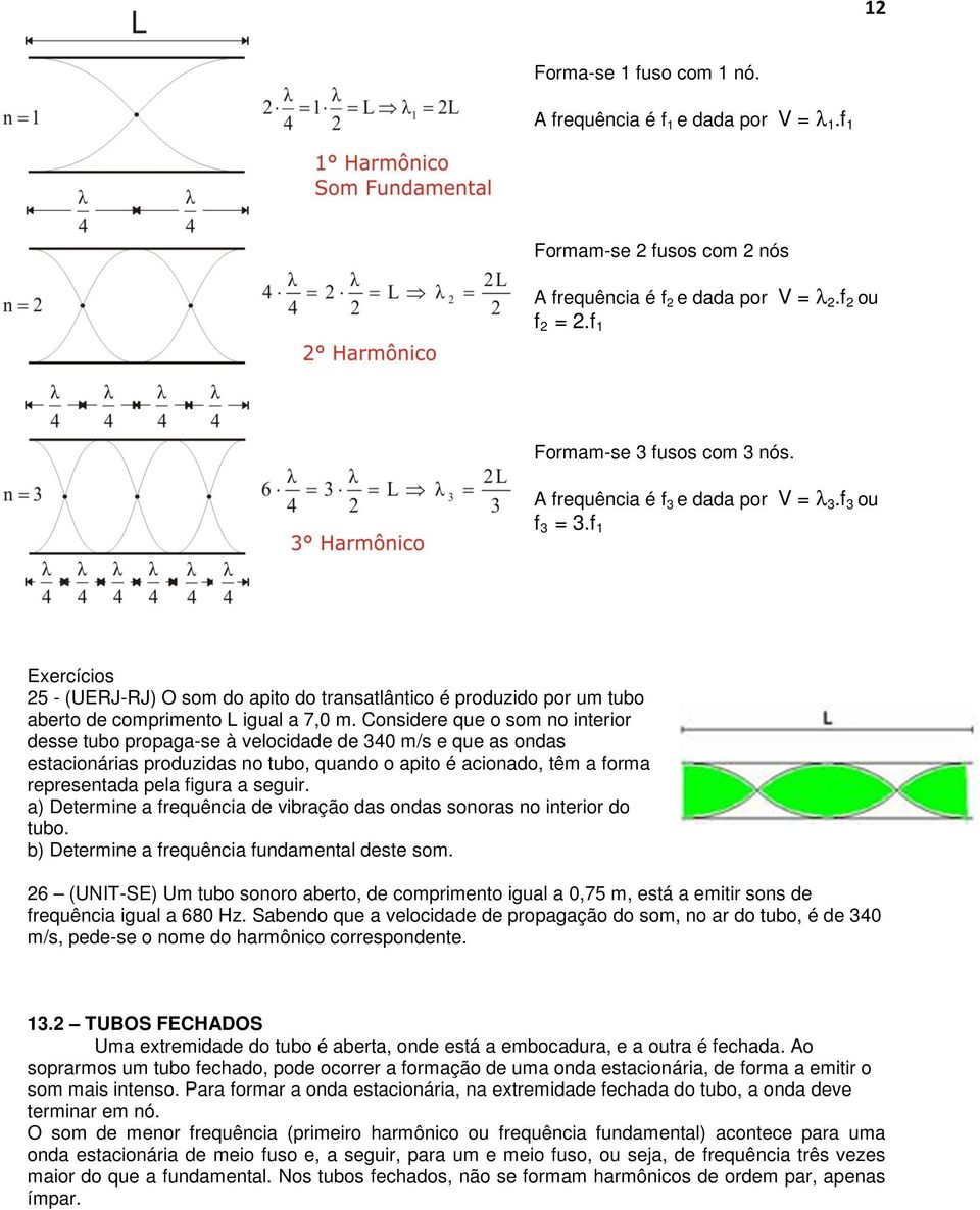 Considere que o som no interior desse tubo propaga-se à velocidade de 340 m/s e que as ondas estacionárias produzidas no tubo, quando o apito é acionado, têm a forma representada pela figura a seguir.