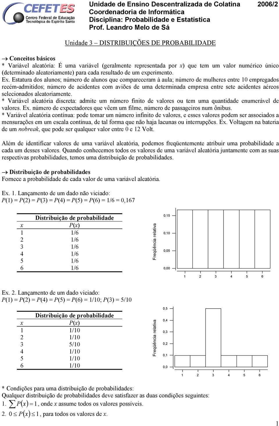 aleatoriamente) para cada resultado de um eperimento. E.