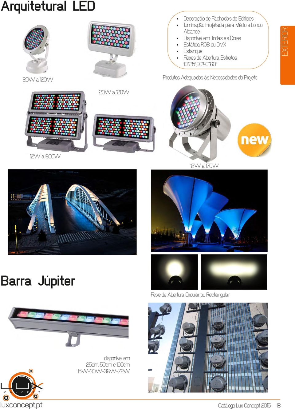 Arquitetural LED Produtos Adequados às Necessidades do Projeto 20W a 120W 20W a 120W 12W a 600W 12W a