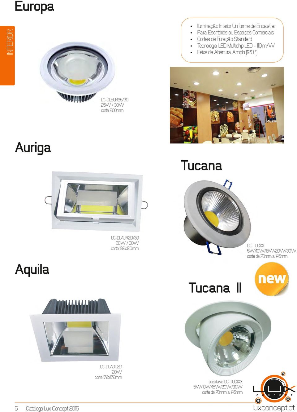 corte 200mm Auriga Tucana LC-DLAUR20/30 20W / 30W corte 132x120mm LC-TUCXX 5W/10W/15W/20W/30W corte de 70mm a