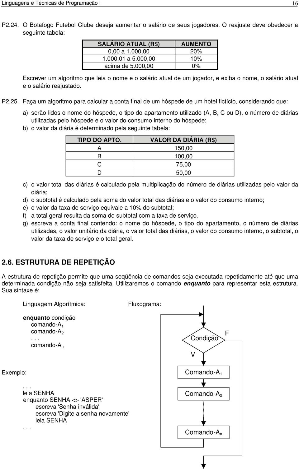 Faça um algoritmo para calcular a conta final de um hóspede de um hotel fictício, considerando que: a) serão lidos o nome do hóspede, o tipo do apartamento utilizado (A, B, C ou D), o número de