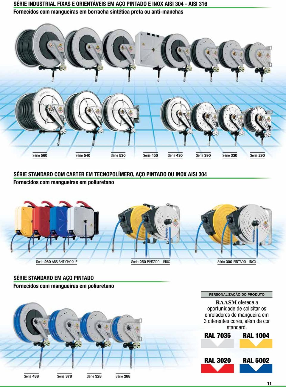 260 ABS ANTICHOQUE Série 250 PINTADO - INOX Série 300 PINTADO - INOX SÉRIE STANDARD EM AÇO PINTADO Fornecidos com mangueiras em poliuretano PERSONALIZAÇÃO DO PRODUTO RAASM