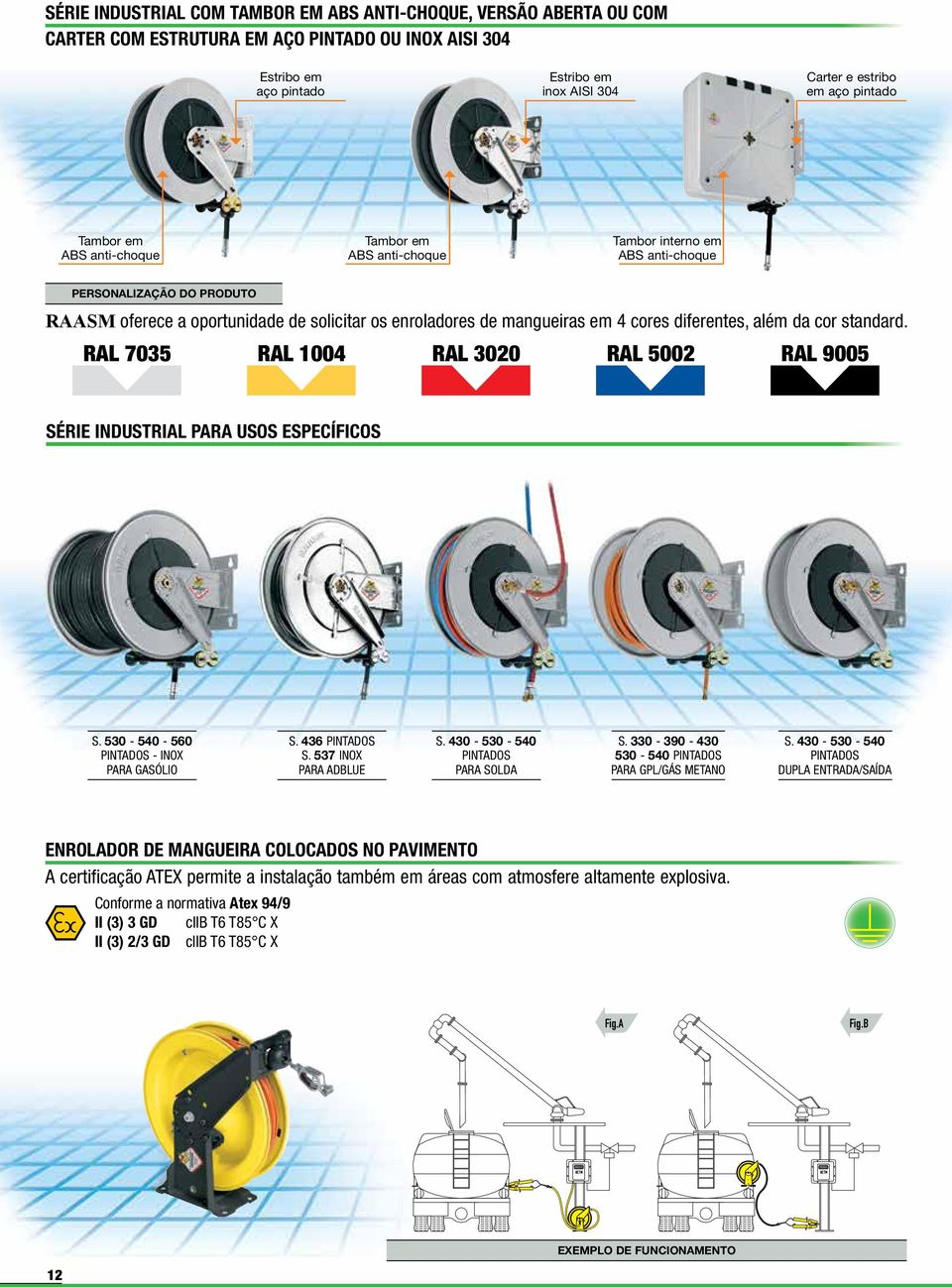 cores diferentes, além da cor standard. RAL 7035 RAL 1004 RAL 3020 RAL 5002 RAL 9005 SÉRIE INDUSTRIAL PARA USOS ESPECÍFICOS S. 530-540 - 560 PINTADOS - INOX PARA GASÓLIO S. 436 PINTADOS S.