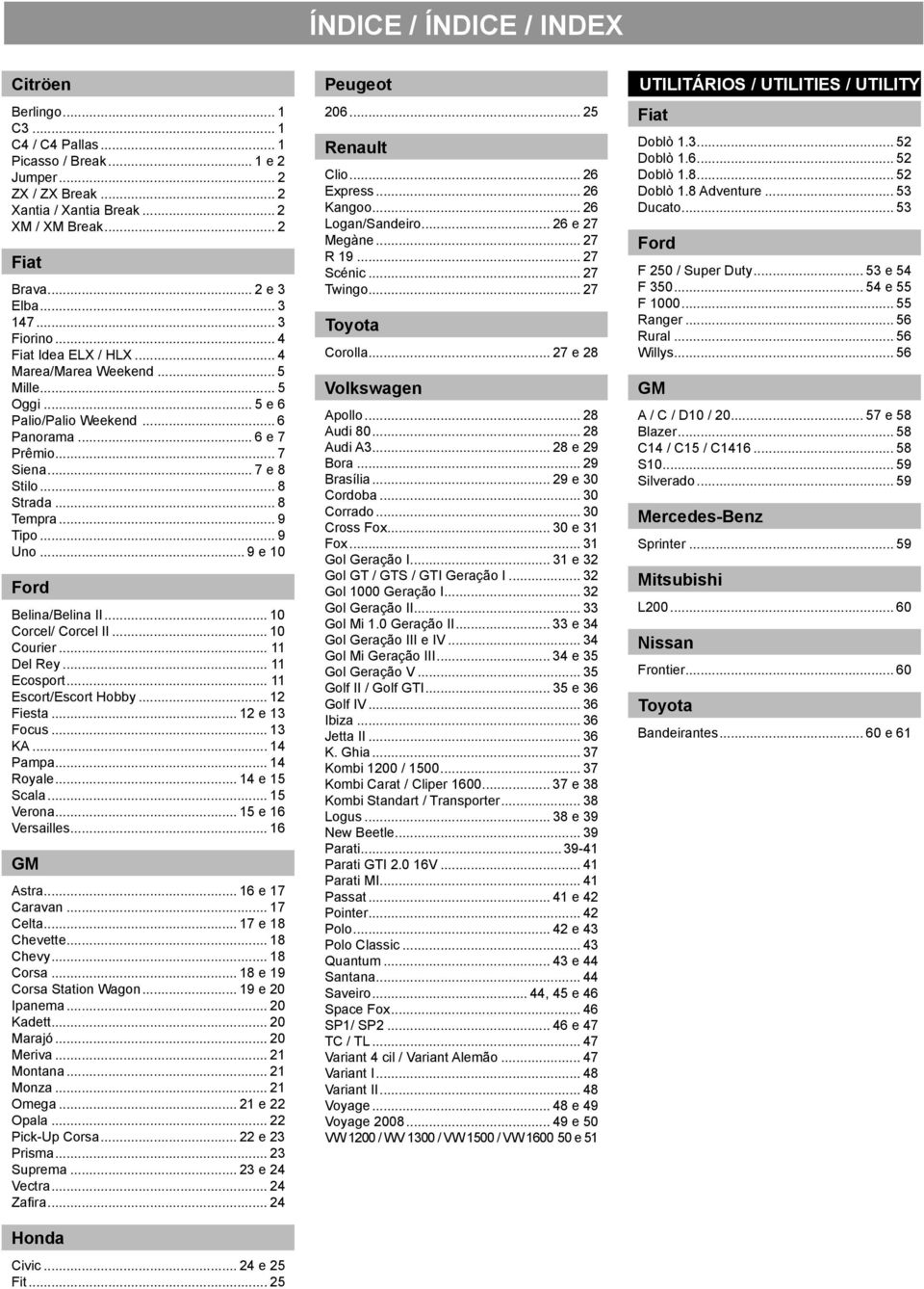 .. 9 Tipo... 9 Uno... 9 e 10 Ford Belina/Belina II... 10 Corcel/ Corcel II... 10 Courier... 11 Del Rey... 11 Ecosport... 11 Escort/Escort Hobby... 12 Fiesta... 12 e 13 Focus... 13 KA... 14 Pampa.