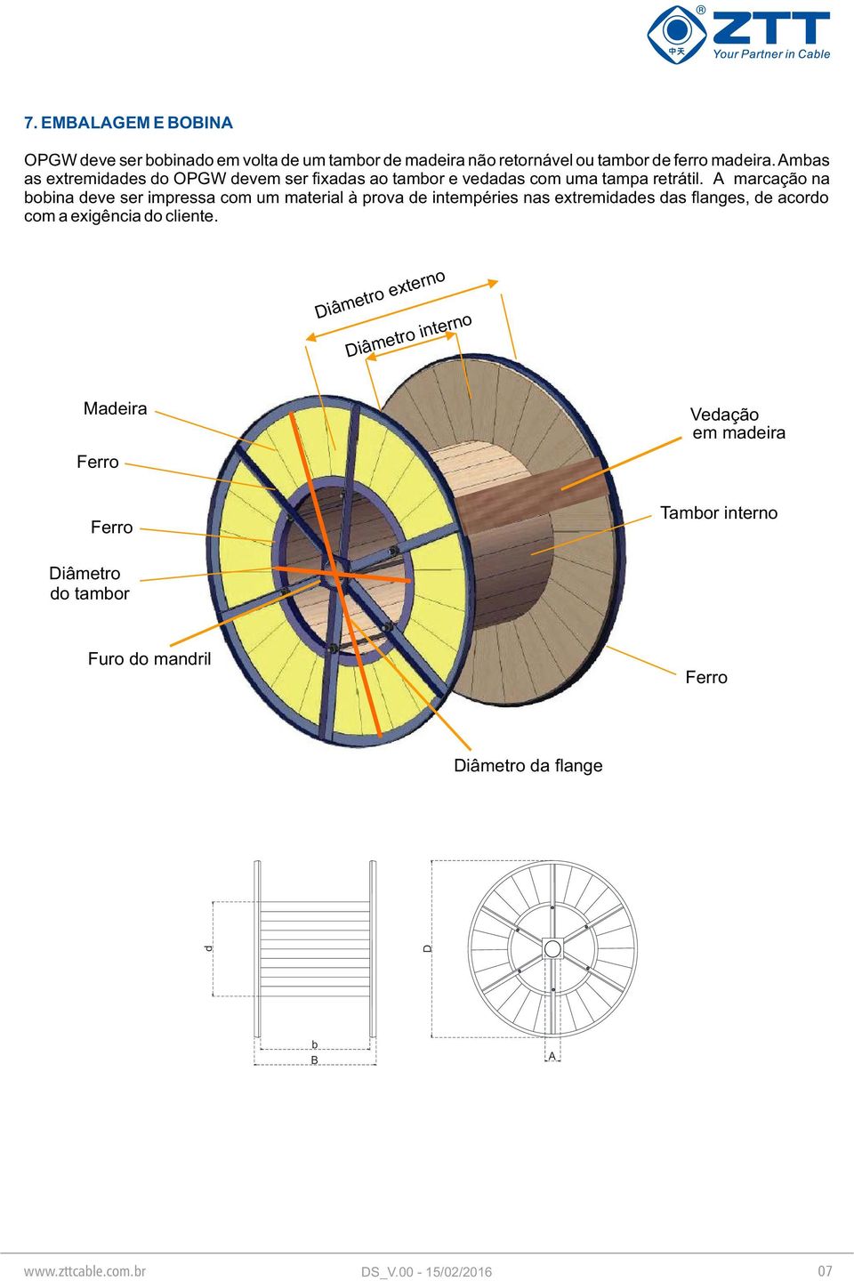 A marcação na bobina deve ser impressa com um material à prova de intempéries nas extremidades das flanges, de acordo com a