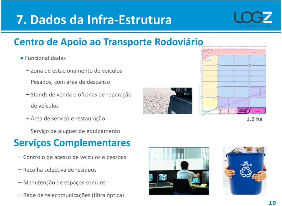 e restauração 1,5 ha Serviço de aluguer de equipamento Serviços Complementares Controlo de acesso de veículos