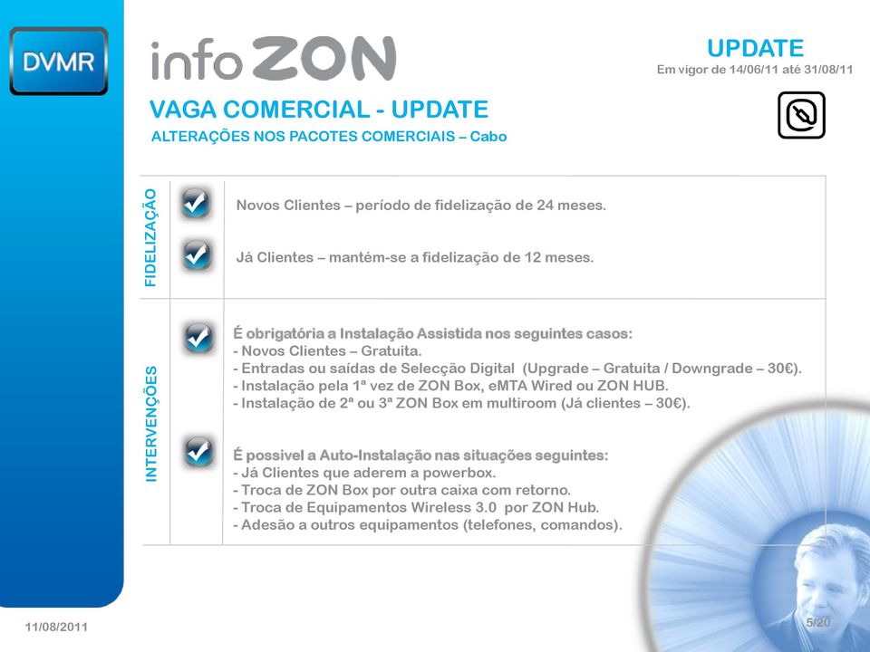 - Instalação pela 1ª vez de ZON Box, emta Wired ou ZON HUB. - Instalação de 2ª ou 3ª ZON Box em multiroom (Já clientes 30 ).