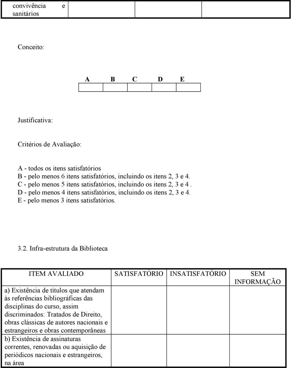 3 e 4. D - pelo menos 4 itens satisfatórios, incluindo os itens 2,