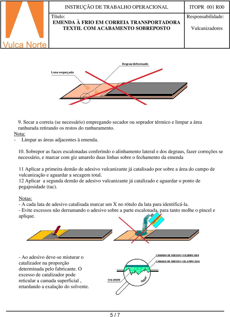 demão de adesivo vulcanizante já catalisado por sobre a área do campo de vulcanização e aguardar a secagem total.