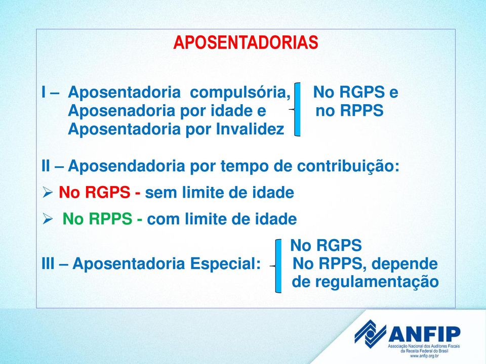de contribuição: No RGPS - sem limite de idade No RPPS - com limite de