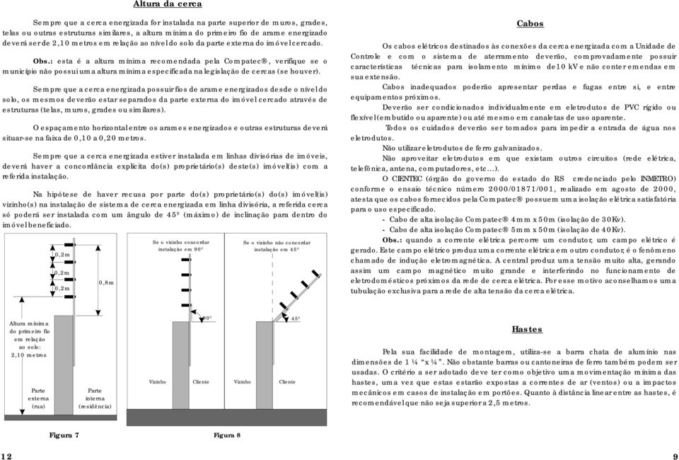 : esta é a altura mínima recomendada pela Compatec, verifique se o município não possui uma altura mínima especificada na legislação de cercas (se houver).