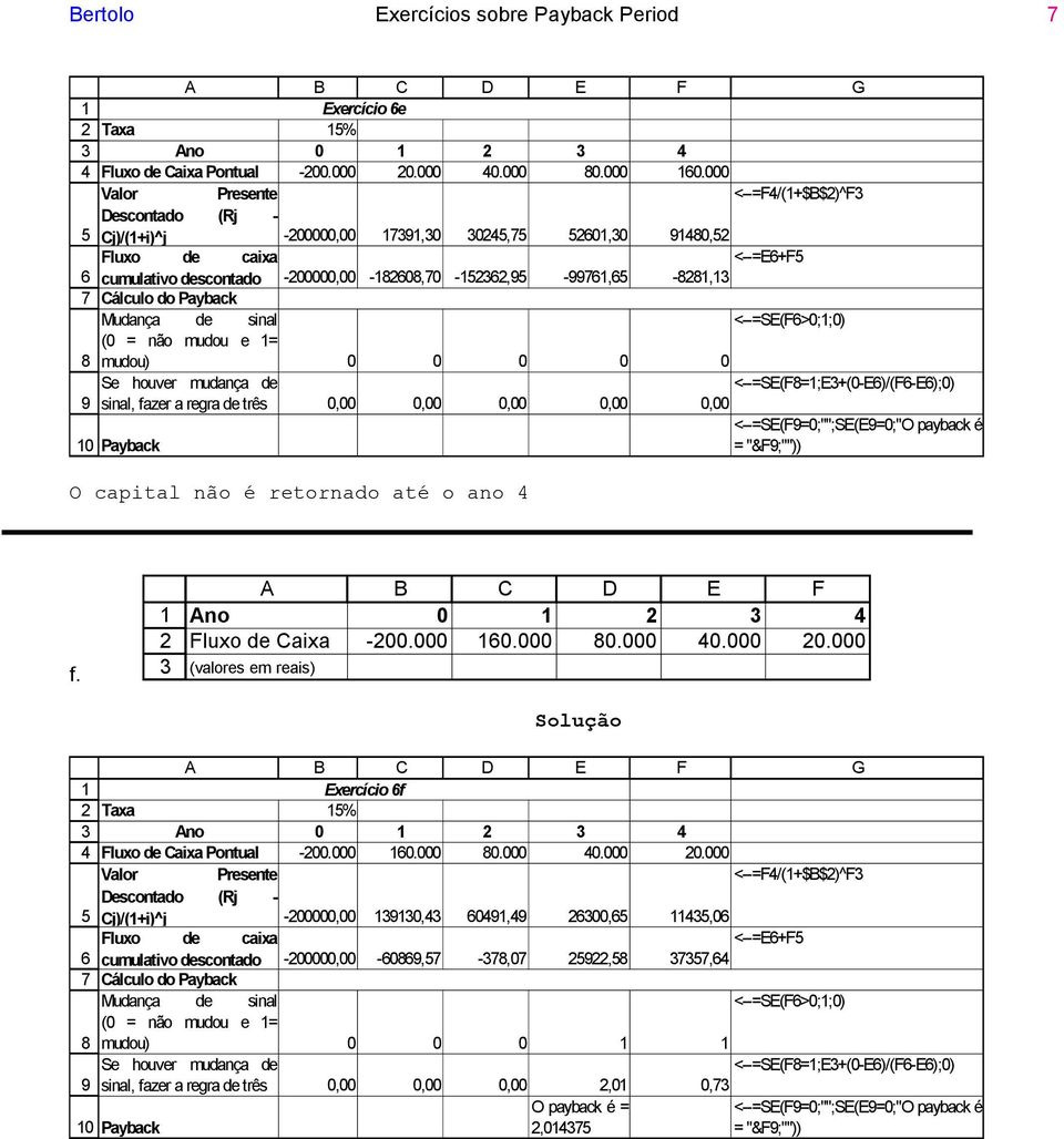 000 Valor Presente <--=F/(+$B$)^F Cj)/(+i)^j -00000,00 9,0 0, 0,0 90, <--=E+F cumulativo descontado -00000,00-0,0 -,9-99, -, <--=SE(F>0;;0) (0 = não mudou e = mudou) 0 0 0 0 0