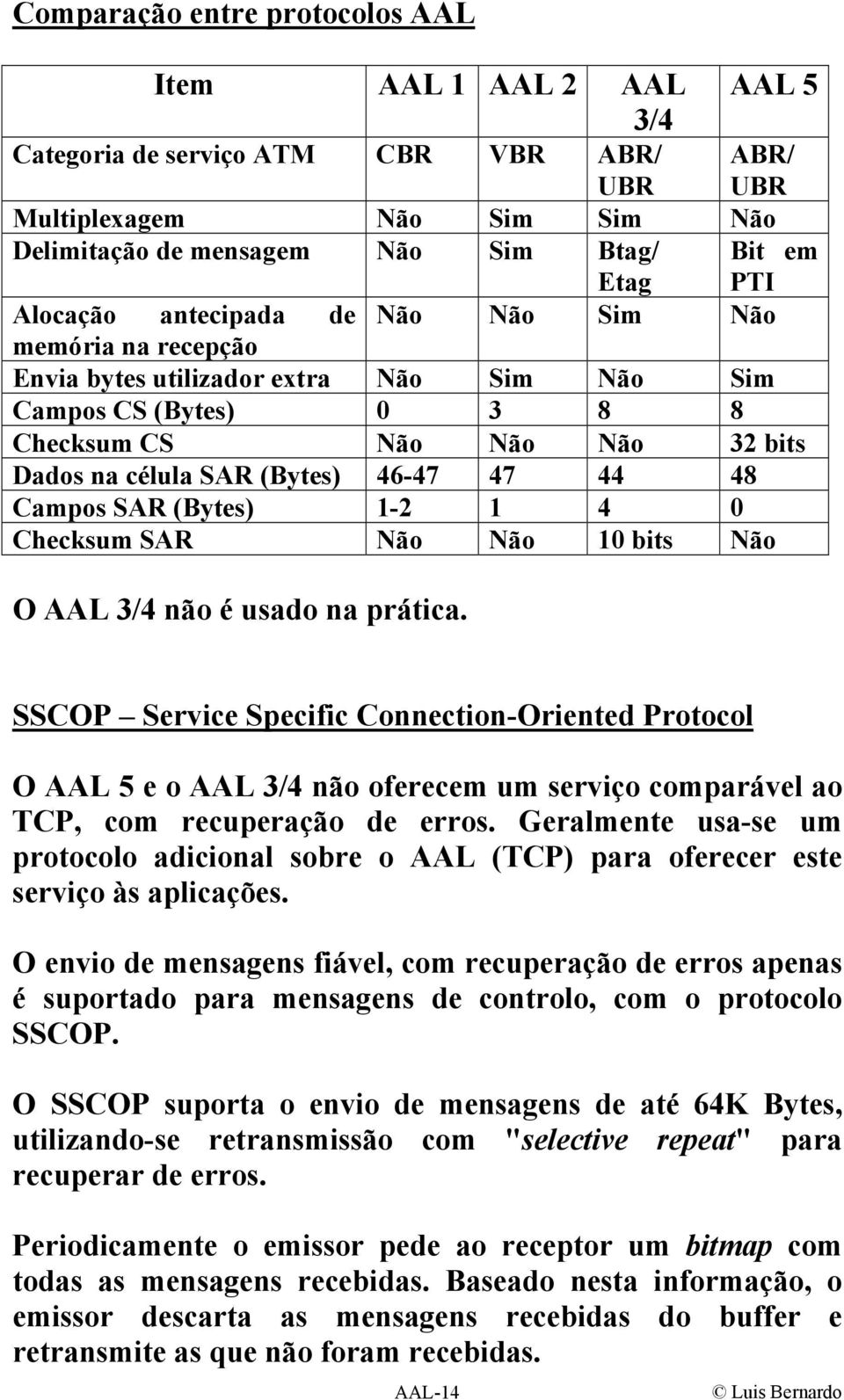 Checksum Não Não 10 bits Não O L 3/4 não é usado na prática. COP ervice pecific Connection-Oriented Protocol O L 5 e o L 3/4 não oferecem um serviço comparável ao TCP, com recuperação de erros.