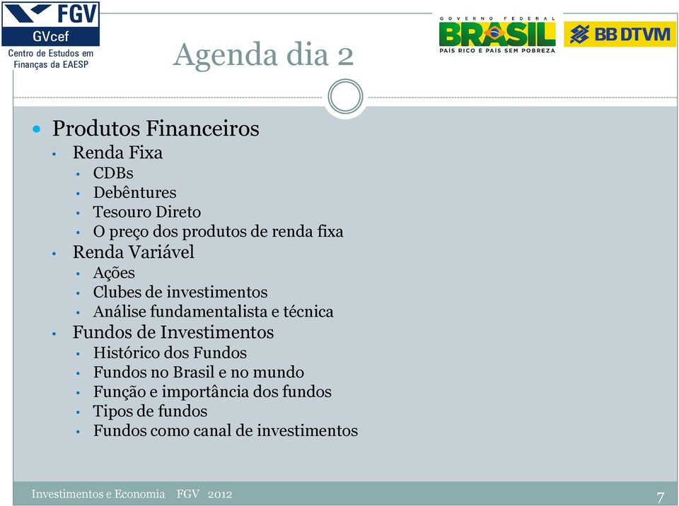 técnica Fundos de Investimentos Histórico dos Fundos Fundos no Brasil e no mundo Função e