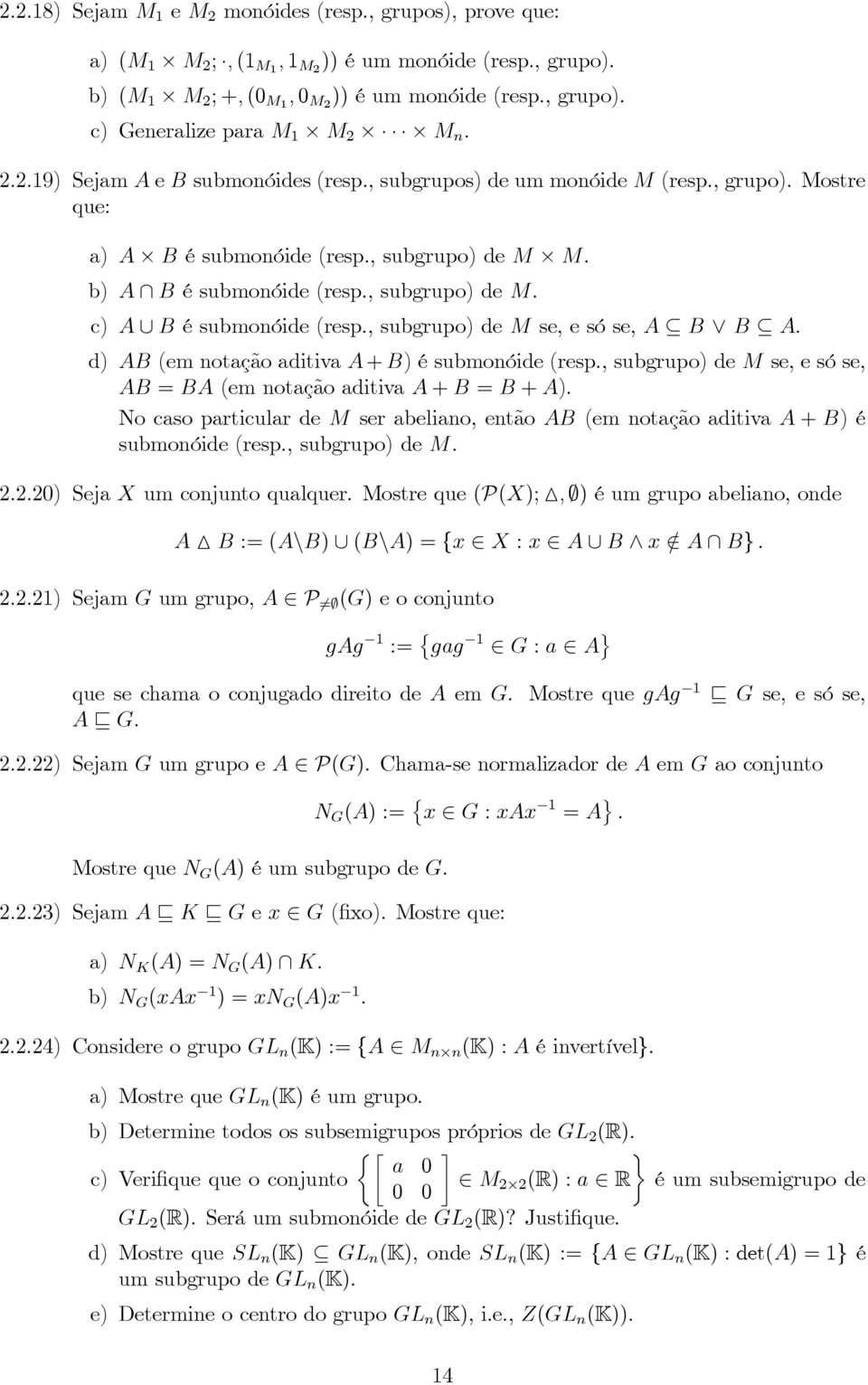 Sebenta De Exercicios De Algebra I Curso Matematica Pdf Free Download