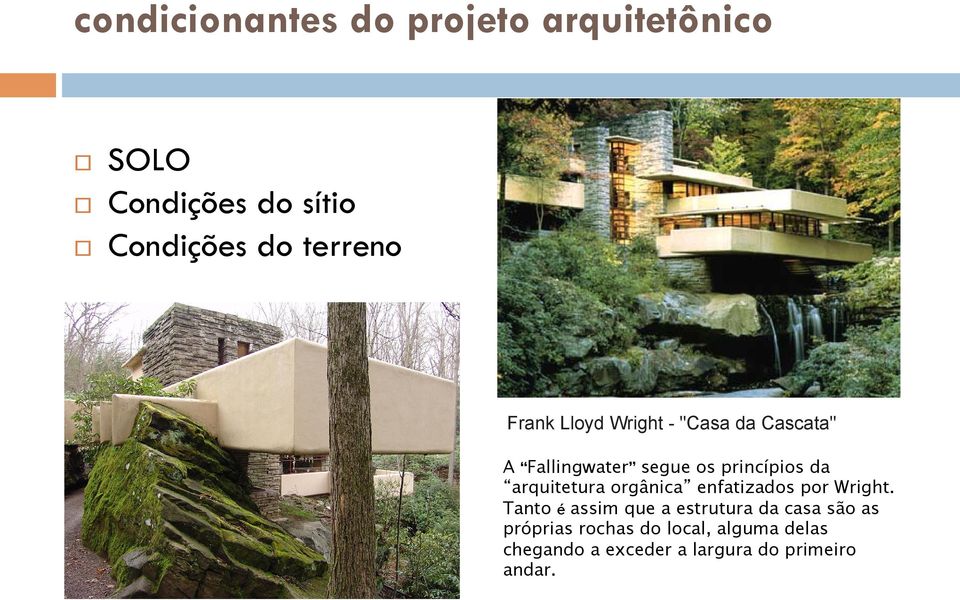 arquitetura orgânica enfatizados por Wright.