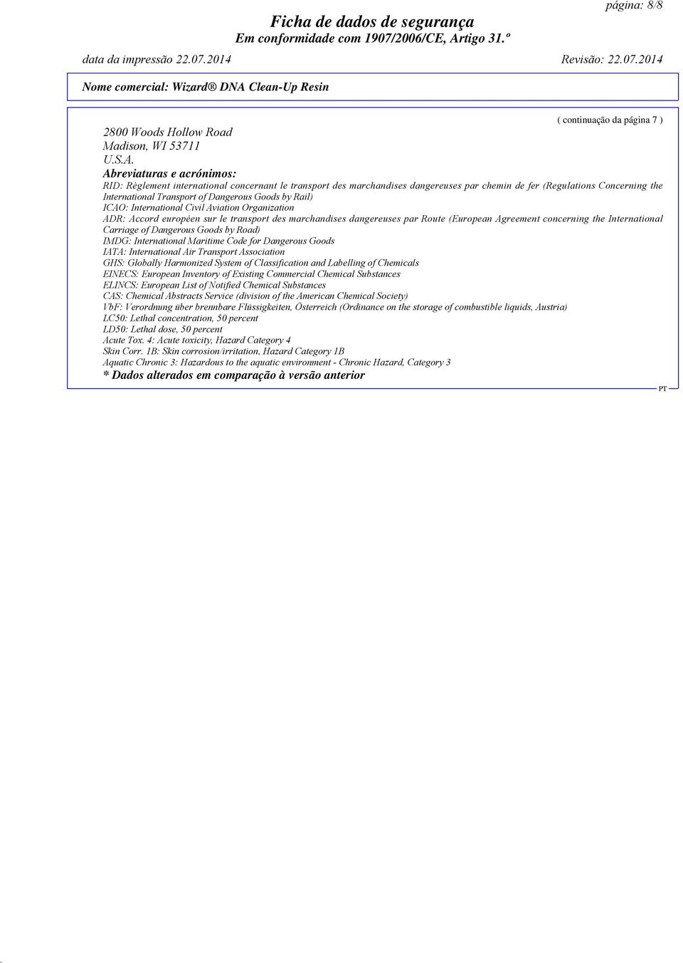 Abreviaturas e acrónimos: RID: Règlement international concernant le transport des marchandises dangereuses par chemin de fer (Regulations Concerning the International Transport of Dangerous Goods by