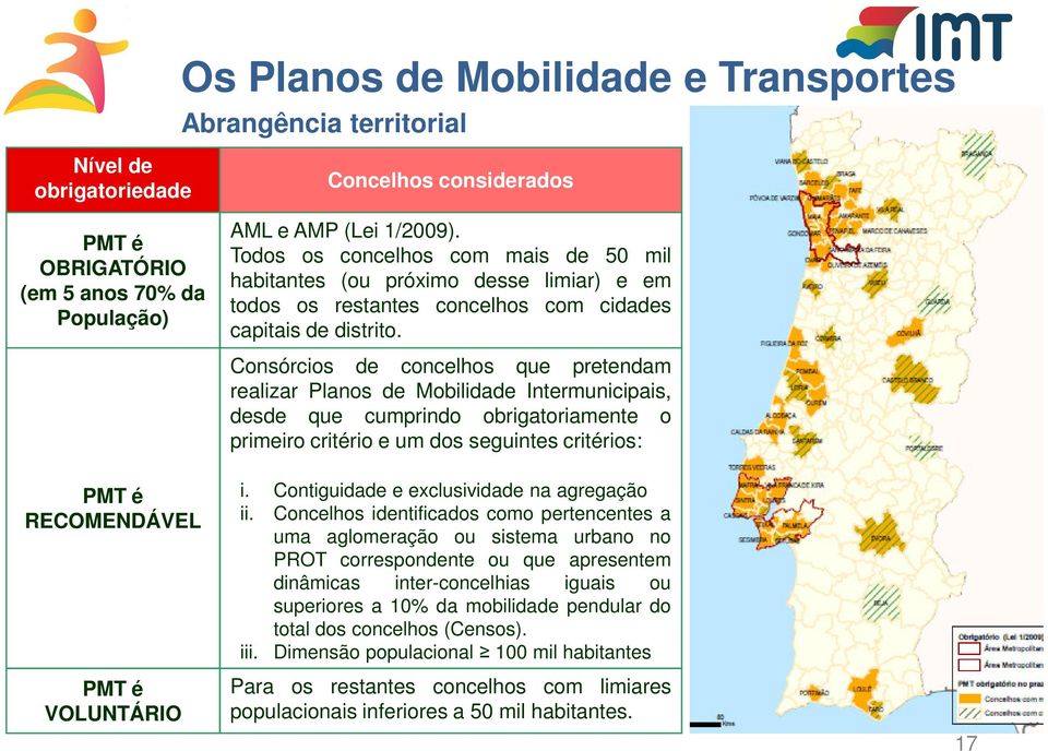 Consórcios de concelhos que pretendam realizar Planos de Mobilidade Intermunicipais, desde que cumprindo obrigatoriamente o primeiro critério e um dos seguintes critérios: i.