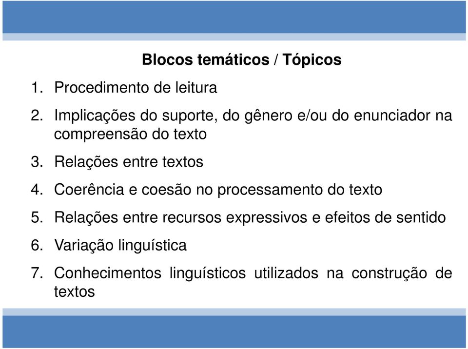 Relações entre textos 4. Coerência e coesão no processamento do texto 5.