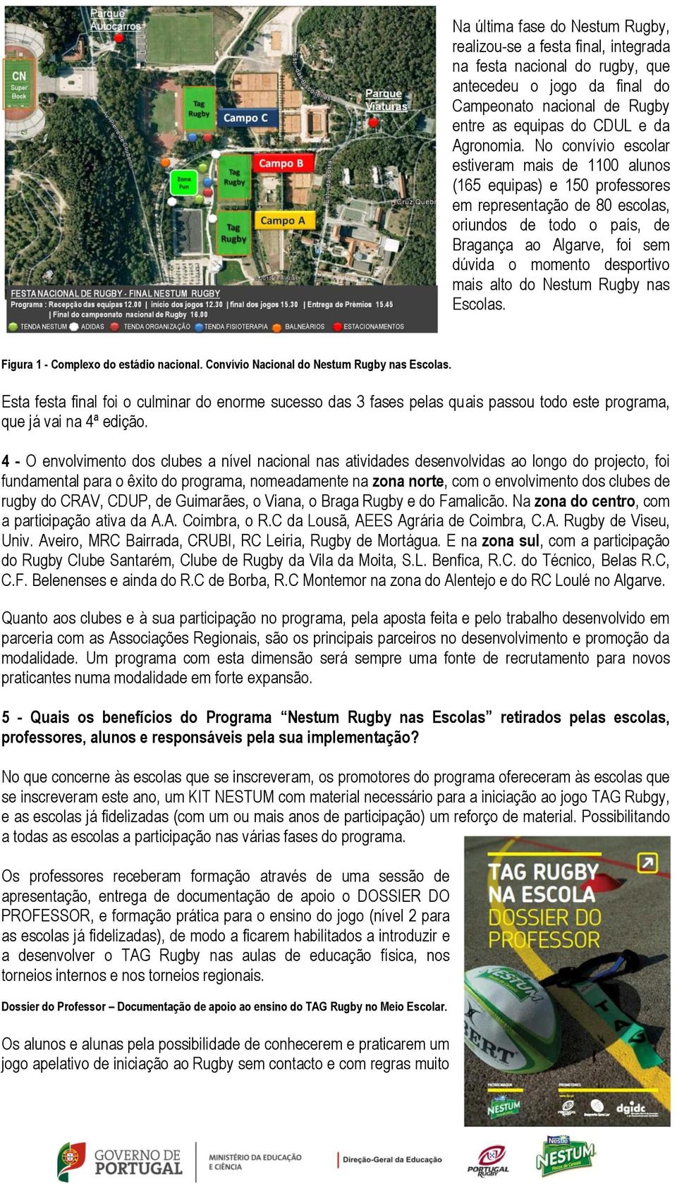 mais alto do Nestum Rugby nas Escolas. Figura 1 - Complexo do estádio nacional. Convívio Nacional do Nestum Rugby nas Escolas.