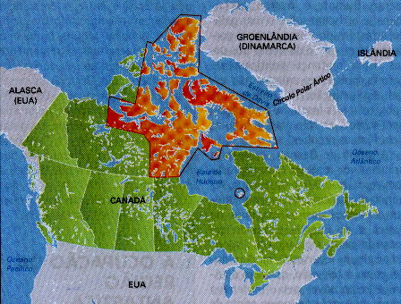 Em 1991, o governo canadense e os representantes do povo INUIT assinaram um acordo que criou o território autônomo de NUNAVUT, onde os esquimós têm o direito de exclusividade da exploração econômica
