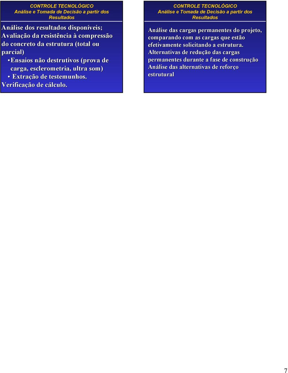 Análise das cargas permanentes do projeto, comparando com as cargas que estão efetivamente solicitando a estrutura.