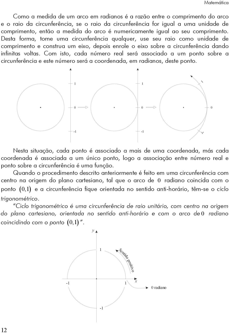 Cm ist, cada númer real será assciad a um pnt sbre a circunferência e este númer será a crdenada, em radians, deste pnt.