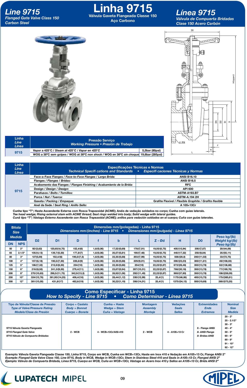 (285psi) Linha Line Línea 9715 Especificações Técnicas e Normas Technical Specifi cations and Standards Especifi caciones Técnicas y Normas Face-a-Face Flanges / Face-to-Face Flanges / Largo Brida: