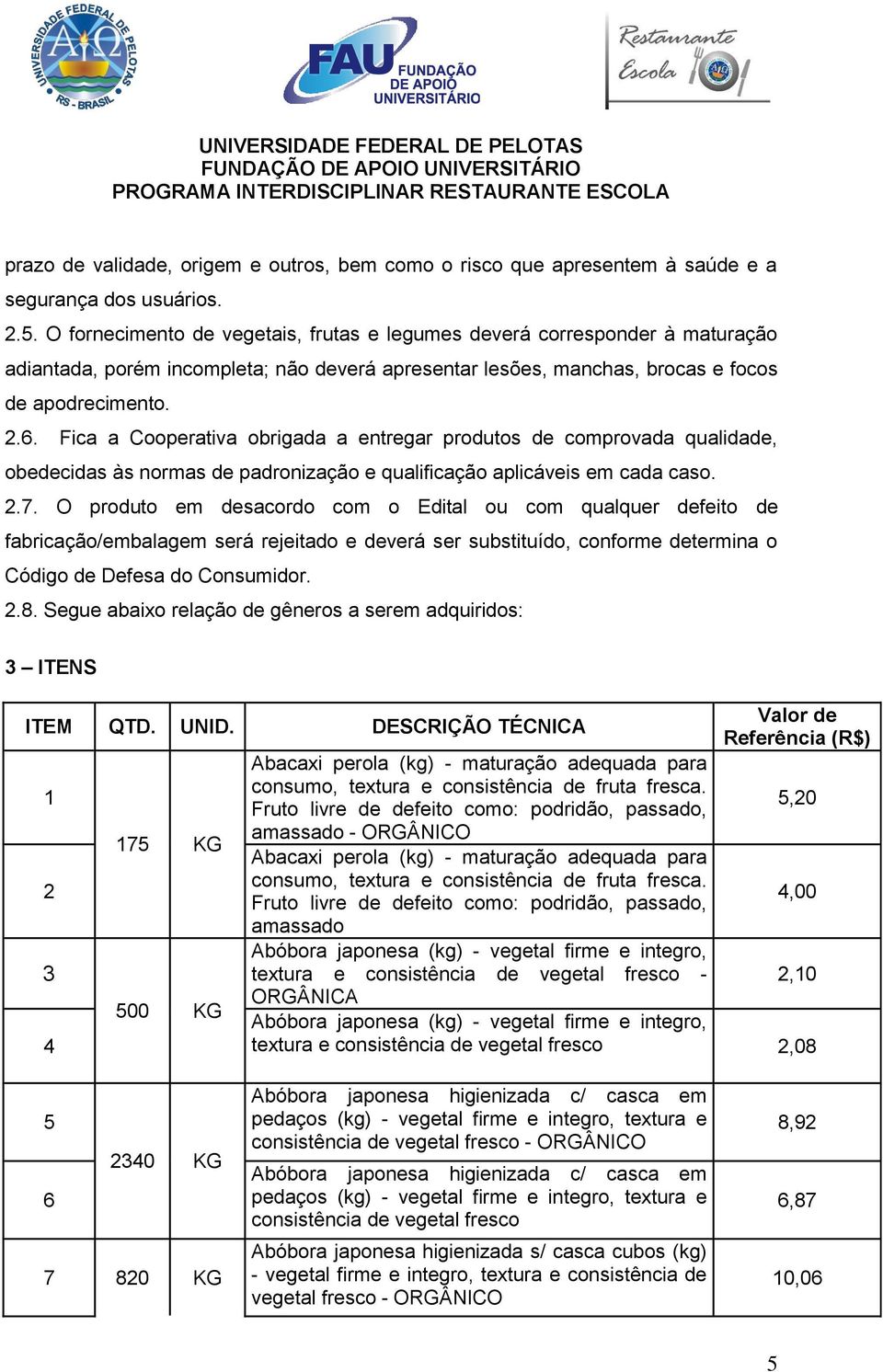 Fica a Cooperativa obrigada a entregar produtos de comprovada qualidade, obedecidas às normas de padronização e qualificação aplicáveis em cada caso. 2.7.