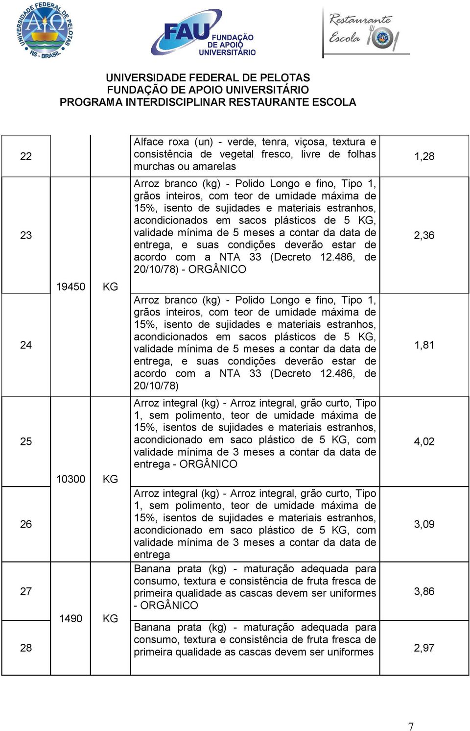 entrega, e suas condições deverão estar de acordo com a NTA 33 (Decreto 12.