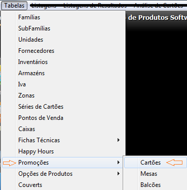 4 4. Configuração Promoções Antes de iniciar tem que executar o ZSRest depois tem que ir a Tabelas\Promoções\Cartões