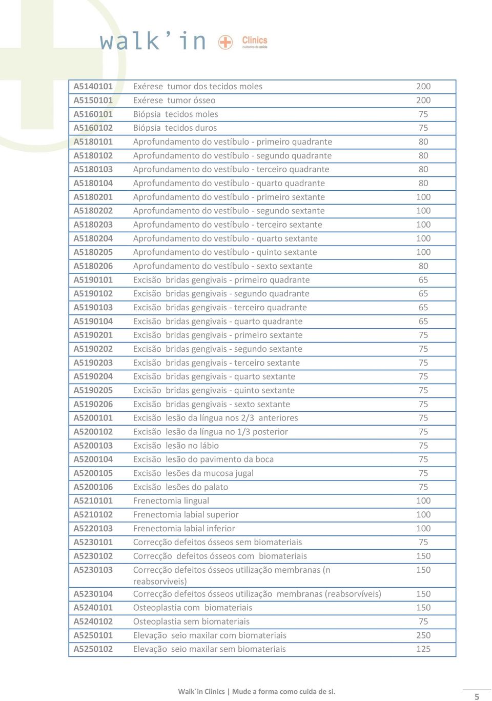 A5180201 Aprofundamento do vestíbulo - primeiro sextante 100 A5180202 Aprofundamento do vestíbulo - segundo sextante 100 A5180203 Aprofundamento do vestíbulo - terceiro sextante 100 A5180204