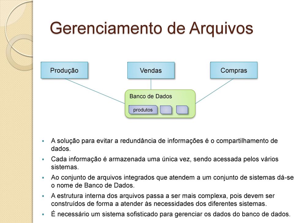 Ao cojuto de arquivos itegrados que atedem a um cojuto de sistemas dá-se o ome de Baco de Dados.