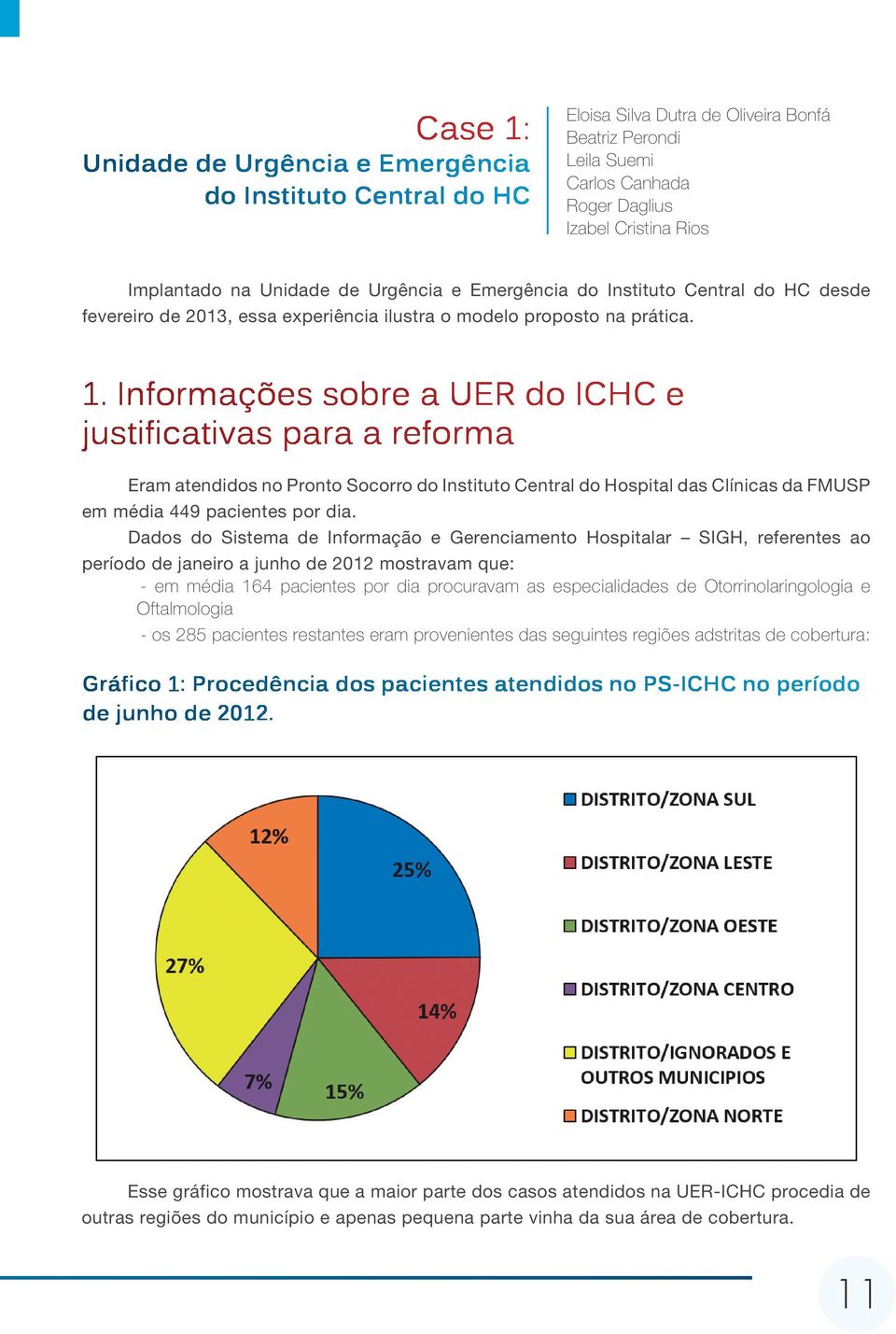 . Informações sobre a UER do ICHC e justificativas para a reforma Eram atendidos no Pronto Socorro do Instituto Central do Hospital das Clínicas da FMUSP em média 449 pacientes por dia.