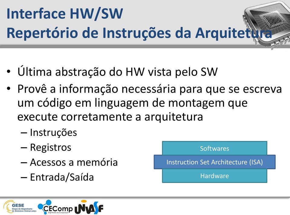 linguagem de montagem que execute corretamente a arquitetura Instruções