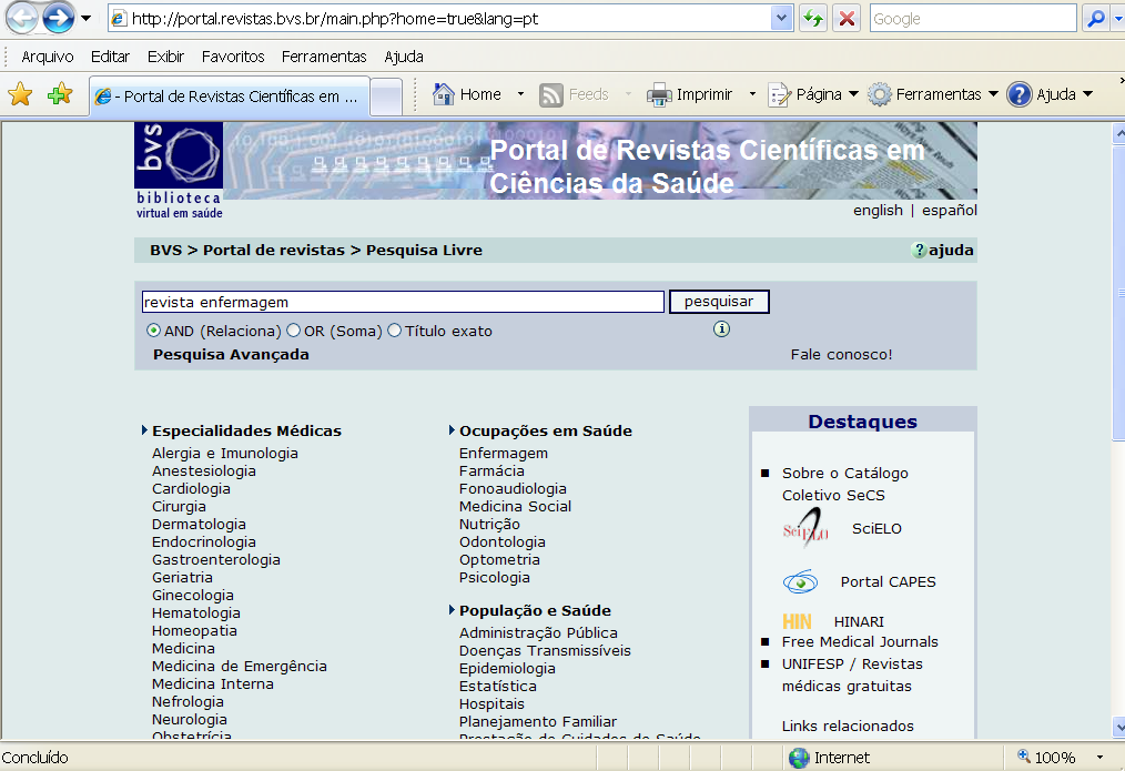 BVS Biblioteca Virtual em Saúde Catálogo de Revistas Científicas