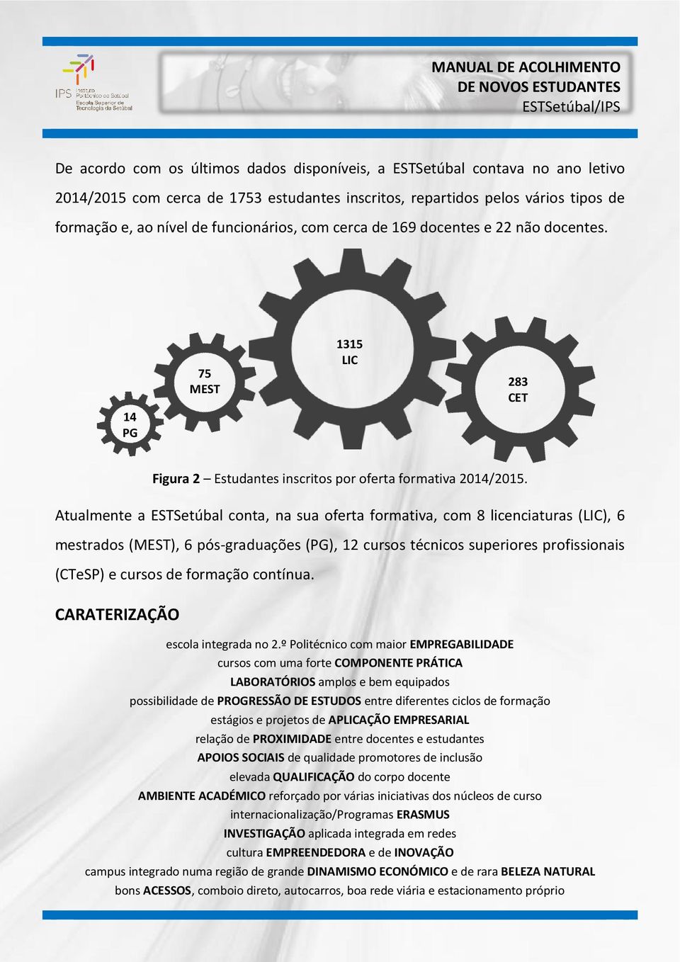 Atualmente a ESTSetúbal conta, na sua oferta formativa, com 8 licenciaturas (LIC), 6 mestrados (MEST), 6 pós-graduações (PG), 12 cursos técnicos superiores profissionais (CTeSP) e cursos de formação