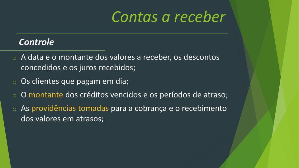 dia; o O montante dos créditos vencidos e os períodos de atraso; o As