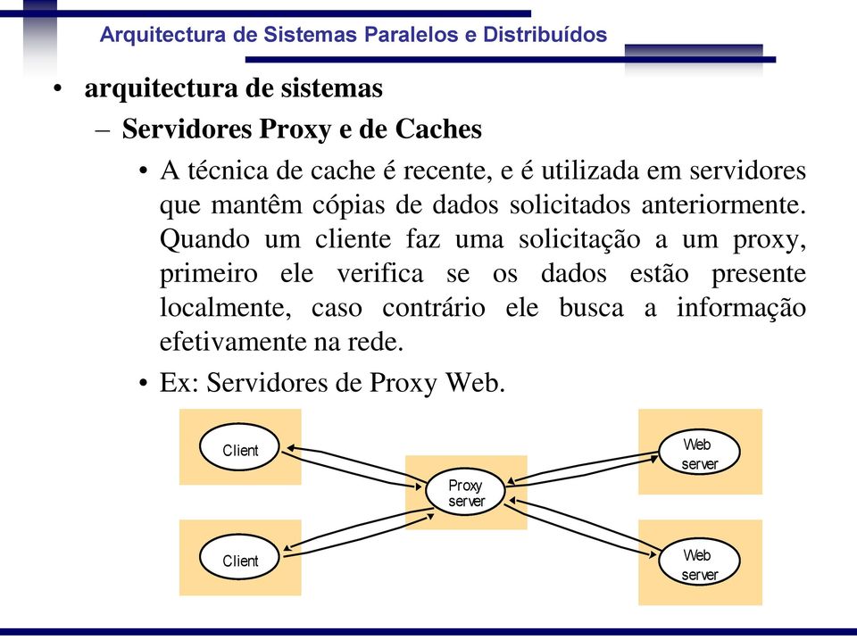 Quando um cliente faz uma solicitação a um proxy, primeiro ele verifica se os dados estão presente