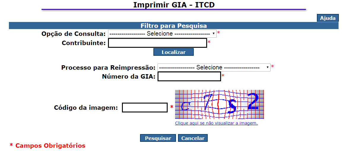 5. IMPRESSÃO E REIMPRESSÃO DA GIA ITCD-e Após a confirmação da GIA ITCD-e, retornar ao Menu Principal do Sistema ITCD, disponível no