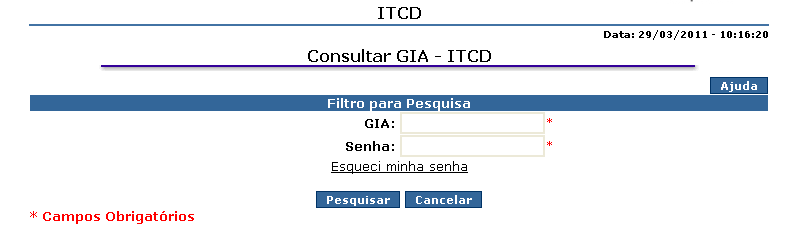 Escolher Consulta GIA ITCD: Informar o