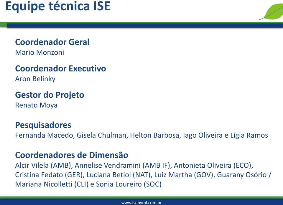 Coordenadores de Dimensão Alcir Vilela (AMB), Annelise Vendramini (AMB IF), Antonieta Oliveira (ECO), Cristina
