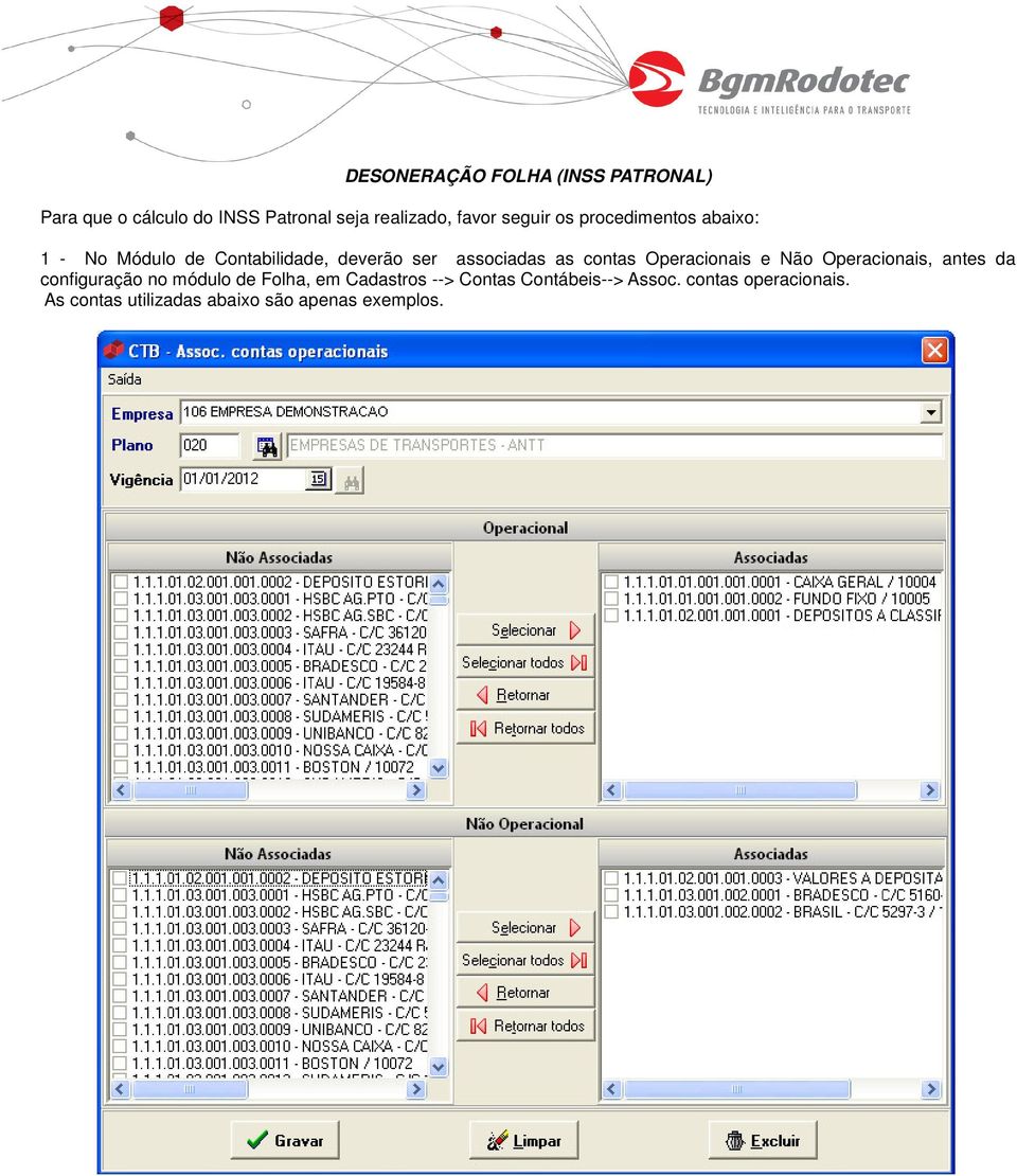 contas Operacionais e Não Operacionais, antes da configuração no módulo de Folha, em Cadastros